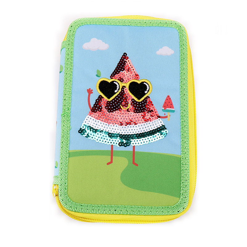 Sequin Embroidery ພິມຫມາກໂມຄູ່ Zippers Pencil Case